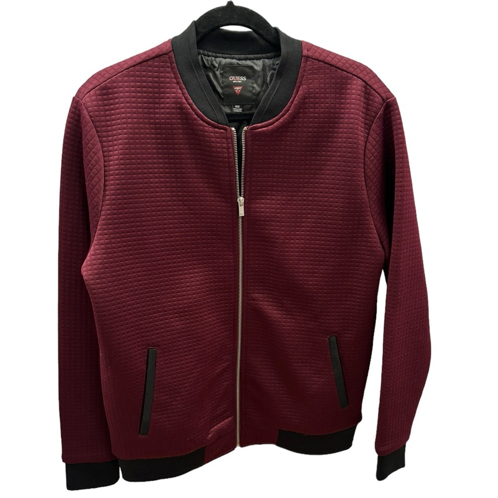 Guess Men’s Burgundy‎ Maroon Quilted Bomber Jacket Size Medium